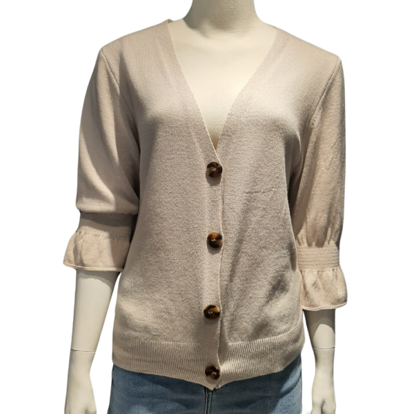 Vest met 3/4 roezelmouw, beige