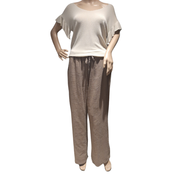 Linnen wide leg pantalon taupe