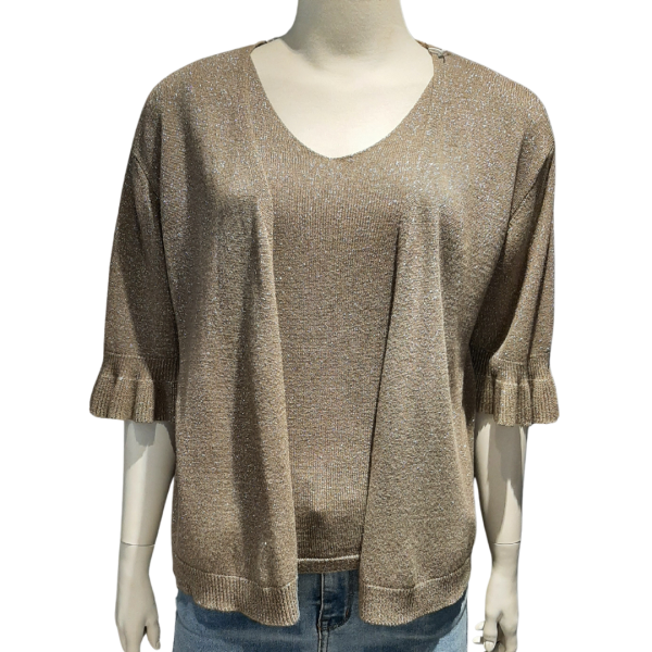 Twinset met glitter in taupe