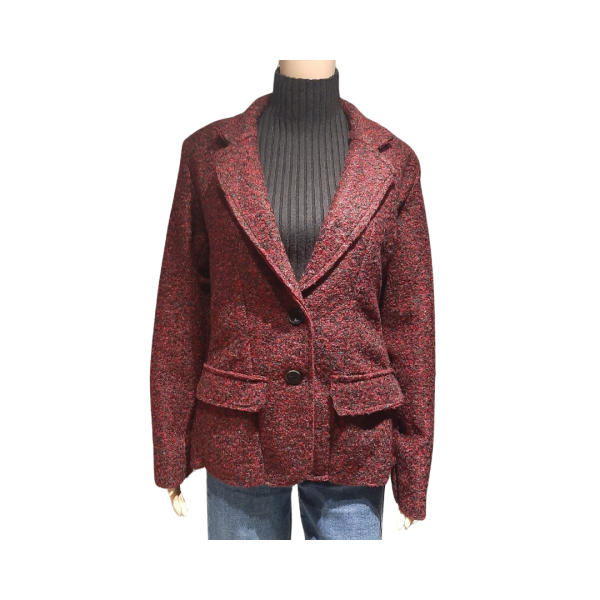 Iz Naiz boucle blazer zwart bordeaux gemêleerd