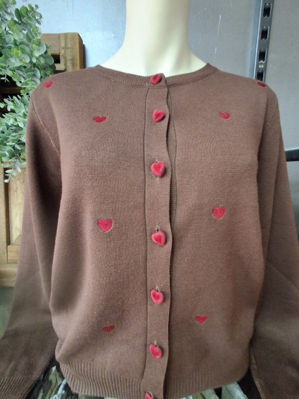 vest choco met wijnrode hartjes