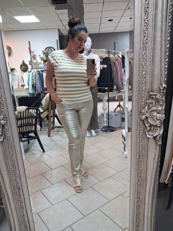 Streep top crème lurex